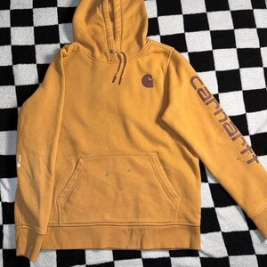 Carhartt Men’s Mustard Yellow Pullover Hoodie with Sleeve Logo